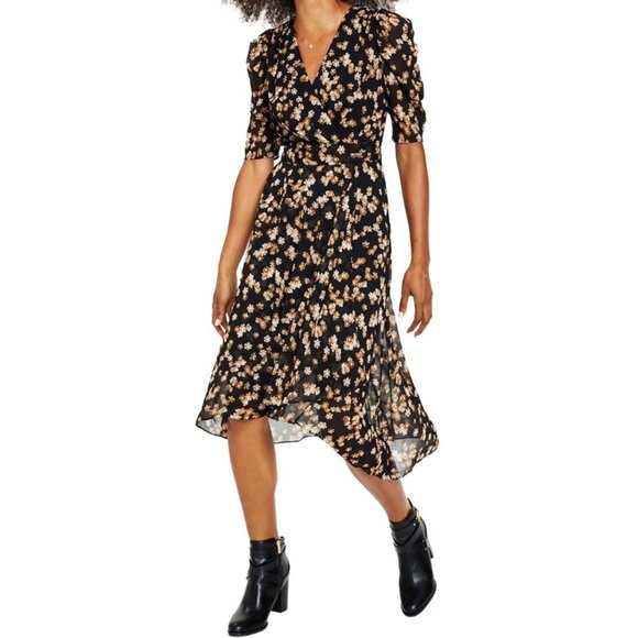 Tommy Hilfiger Black Chiffon Floral Hi-Low Midi Dress.  Size 4 - Picture 1 of 2